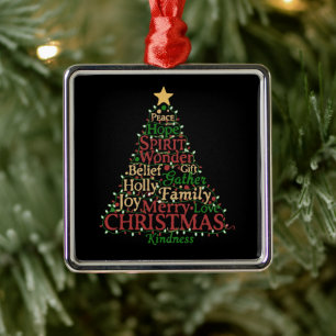 Festive Word Art Christmas Tree Peace Hope Joy Metal Tree Decoration