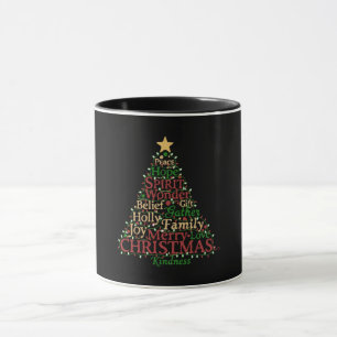 Festive Word Art Christmas Tree   Peace Hope Joy  Mug