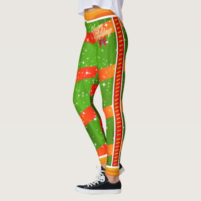 Festive WRAPPED UP FOR YOU in HOLIDAY RIBBONS Leggings (Left)