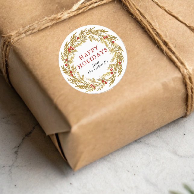 Festive Wreath Christmas Holiday Classic Round Sticker (Creator Uploaded)