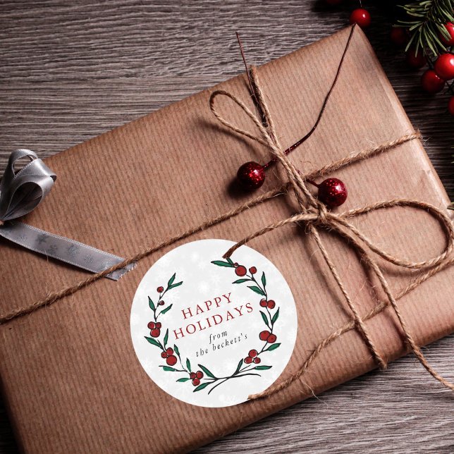 Festive Wreath Christmas Holiday Classic Round Sticker (Creator Uploaded)