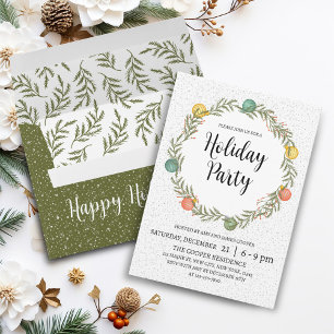 Festive Wreath Christmas Holiday Party Invitation