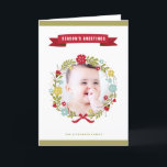 Festive Wreath Circle Photo Season's Greetings Holiday Card<br><div class="desc">Season's Greetings! Send greetings to family and friends with this festive photo card. It features colorful flowers and greenery. Personalize by adding your own photo and text.</div>