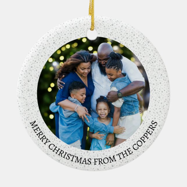Festive Wreath Custom Family Photo Holiday Ceramic Tree Decoration (Back)