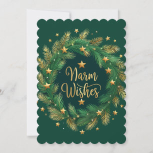 Festive Wreath & Golden Stars Holiday Card