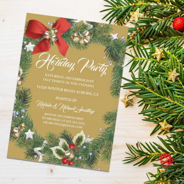 Festive Wreath Holiday Party Invitation (Creator Uploaded)