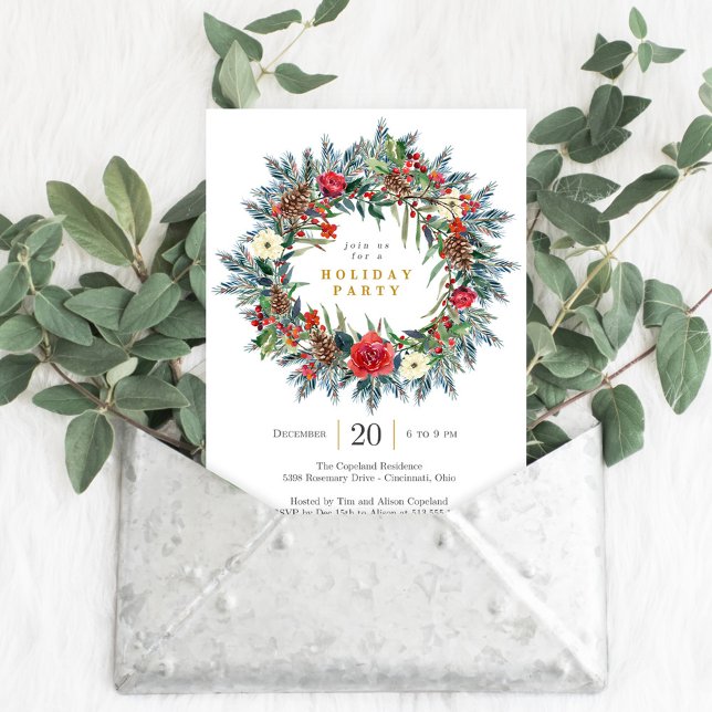 Festive Wreath Holiday Party Invitation (Creator Uploaded)