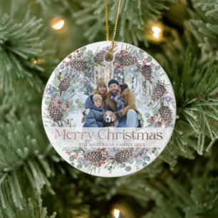 Festive Wreath Merry Christmas & Photo Ceramic Tree Decoration
