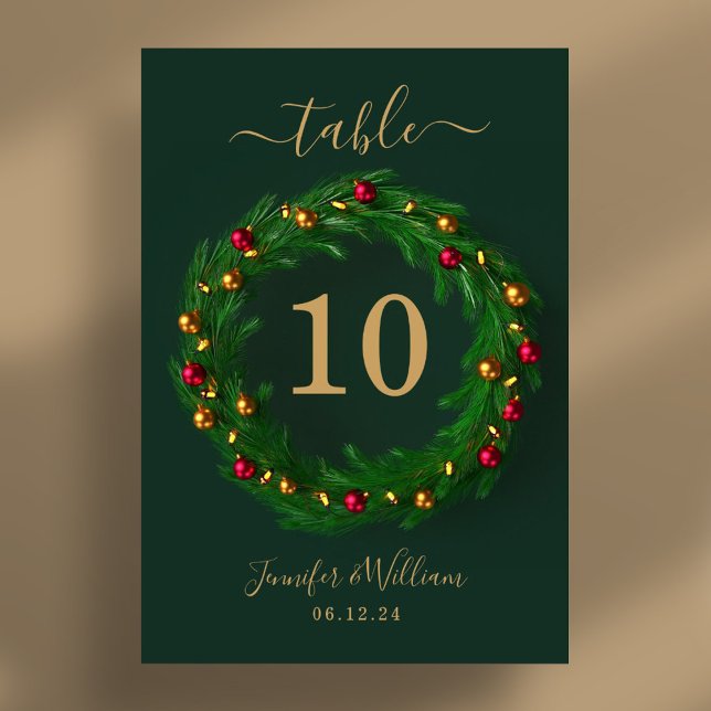Festive Wreath Xmas Holiday Wedding Green  Table Number (Festive Wreath Xmas Holiday Wedding Green Table Number)