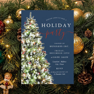 Festive Xmas Tree Corporate Holiday Party Navy Invitation