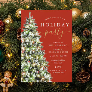 Festive Xmas Tree Corporate Holiday Red Invitation
