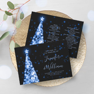 Festive Xmas Tree Navy Blue Wedding Program Invitation