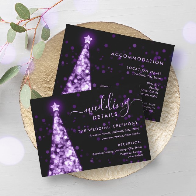 Festive Xmas Tree Purple Wedding Details Card (Festive Xmas Tree Purple Wedding Details Card)