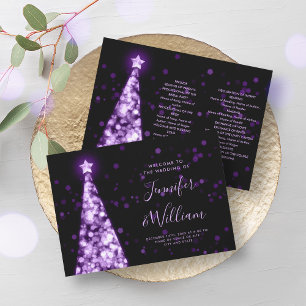 Festive Xmas Tree Purple Wedding Program Invitation
