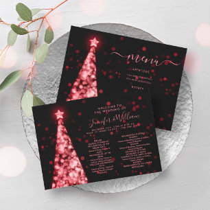 Festive Xmas Tree Red Black Wedding Menu Program Invitation