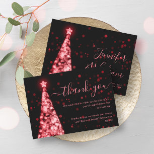 Festive Xmas Tree Red Black Wedding Thank You Card
