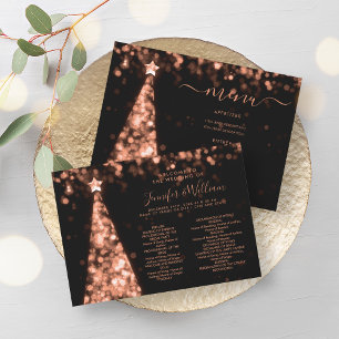 Festive Xmas Tree Rose Gold Wedding Menu Program Invitation