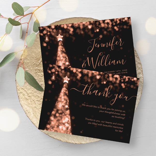 Festive Xmas Tree Rose Gold Wedding Thank You Card (Festive Xmas Tree Rose Gold Wedding Thank You Card)