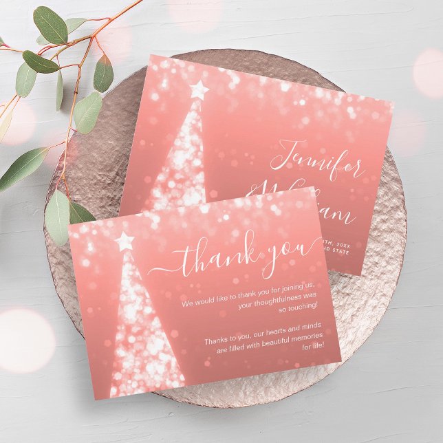 Festive Xmas Tree Rose Gold Wedding Thank You Card (Festive Xmas Tree Rose Gold Wedding Thank You Card)