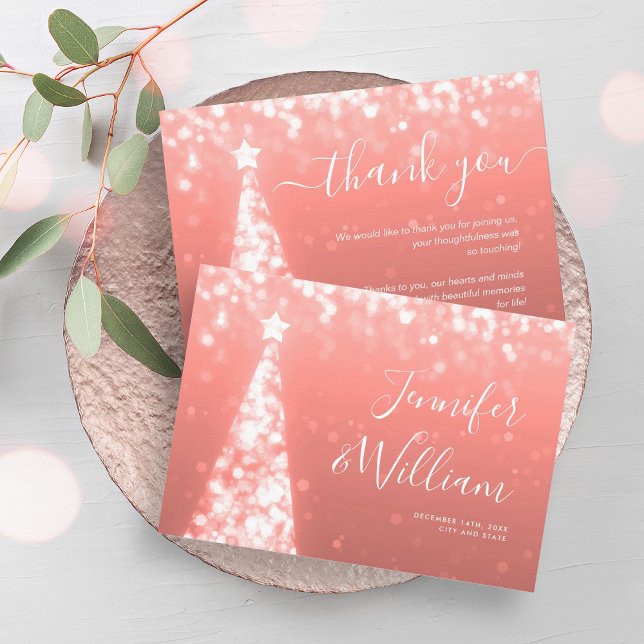 Festive Xmas Tree Rose Gold Wedding Thank You  Enclosure Card (Festive Xmas Tree Rose Gold Wedding Thank You Enclosure Card)