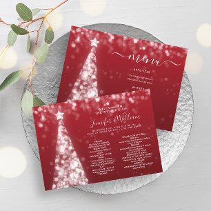 Festive Xmas Tree Silver Red Wedding Menu Program Invitation
