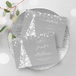 Festive Xmas Tree Silver Wedding Menu  Invitation