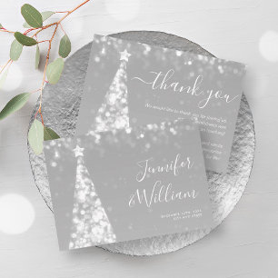 Festive Xmas Tree Silver Wedding Thank You Card
