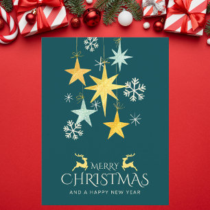 Festive Yellow and Green Star Christmas Postcard