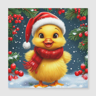Festive Yellow Duckling in Santa Hat