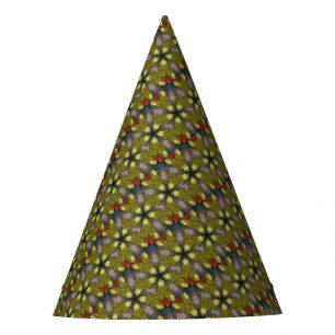 Festive Yellow Golden Kaleidoscope Star Pattern Party Hat