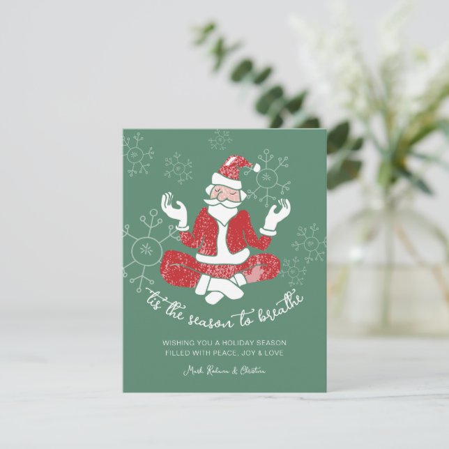 Festive Yoga Santa Season to Breathe Holiday Card (Standing Front)