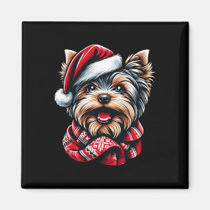 Festive Yorkshire Terrier In Santa Gear  Magnet