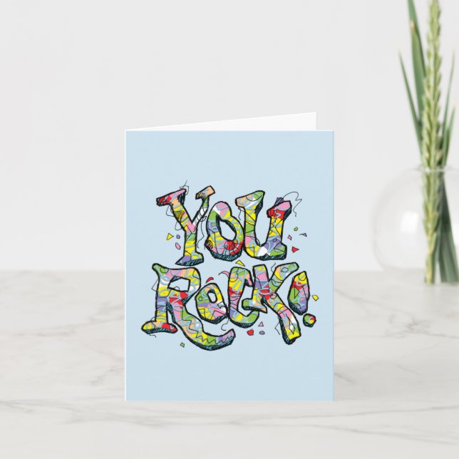 Festive "You Rock!" Lettering Note Card (Front)