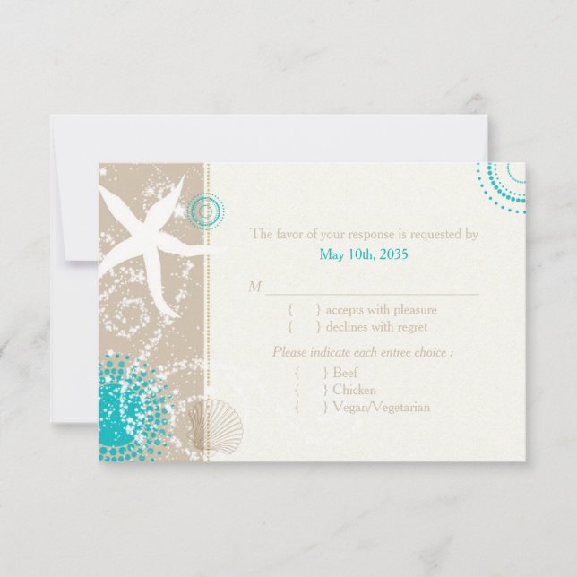 Festively Chic Beach Wedding Menu Choice RSVP (Front)