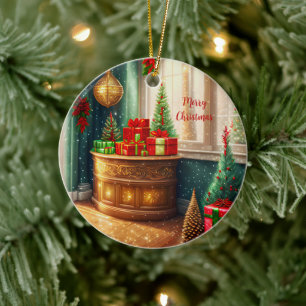 Festively decorated room, traditional Christmas Ceramic Tree Decoration
