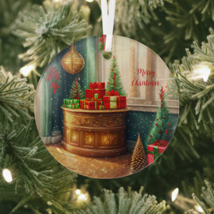 Festively decorated room, traditional Christmas - Glass Tree Decoration