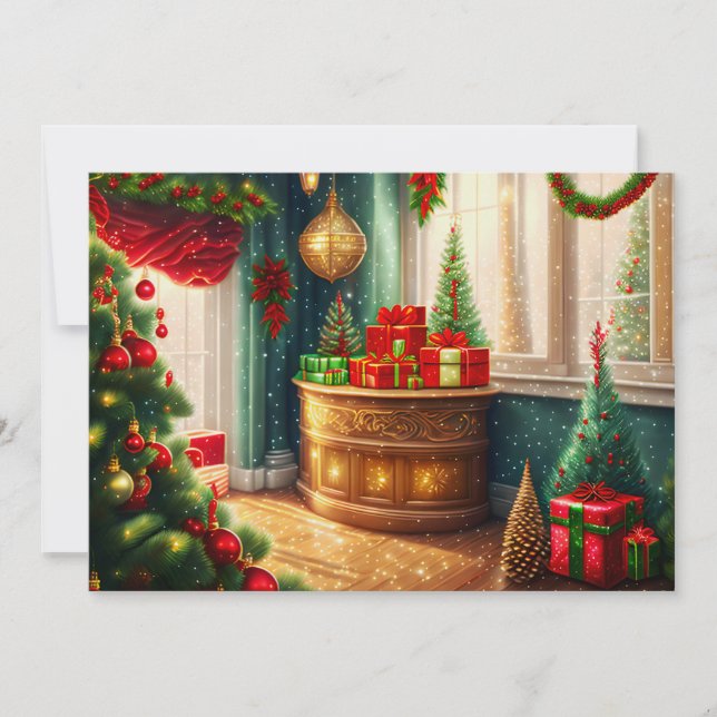 Festively decorated room, traditional Christmas  Holiday Card (Front)