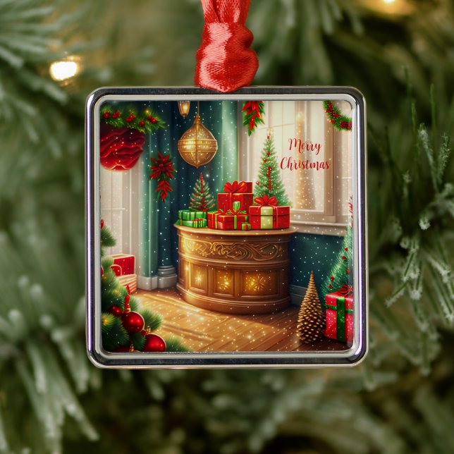 Festively decorated room, traditional Christmas -  Metal Tree Decoration (Tree)