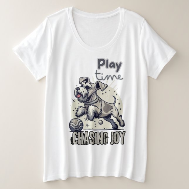 Fetch Fun: Light Grey Pup on the Run Plus Size T-Shirt (Design Front)