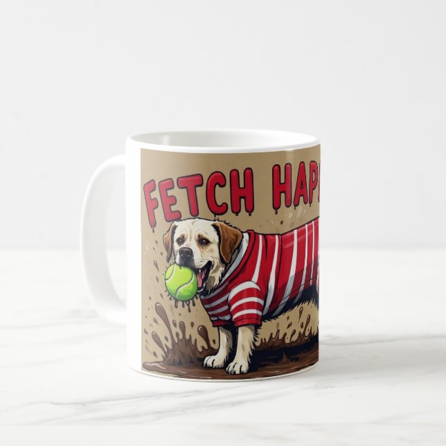 Fetch Happens Humourous dog coffee cup mug muddy  (Front Left)