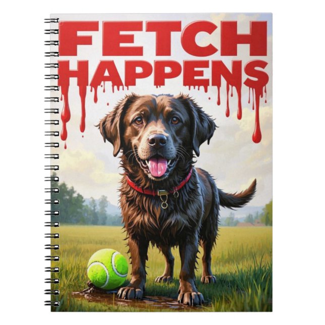 Fetch Happens Humourous dog spiral notebook  (Front)