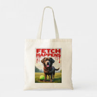 Fetch Happens Humourous dog tote bag muddy Labrado