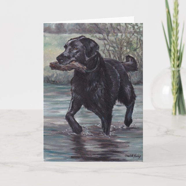 Fetch Labrador Retriever Dog Art Greeting Card (Front)