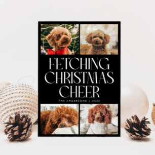 Fetching Christmas Cheer Dog Photo Black Holiday Card