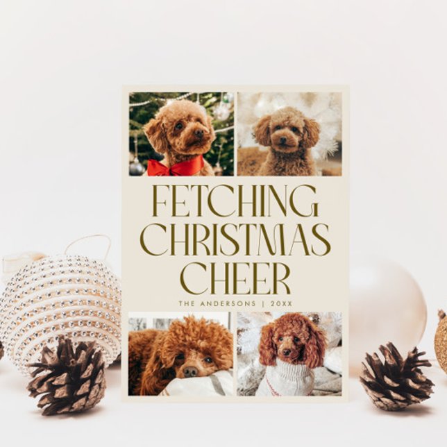 Fetching Christmas Cheer Dog Photo Cream Holiday Card (Creator Uploaded)