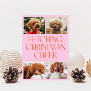 Fetching Christmas Cheer Dog Photo Orange Pink Holiday Card