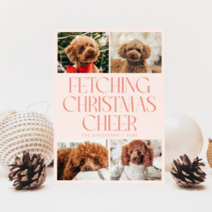 Fetching Christmas Cheer Dog Photo Peach Holiday Card