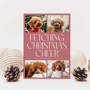 Fetching Christmas Cheer Dog Photo Pink Holiday Card