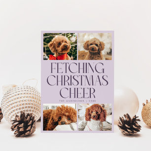 Fetching Christmas Cheer Dog Photo Purple Holiday Card