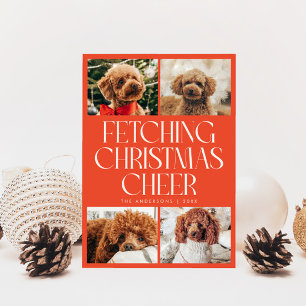 Fetching Christmas Cheer Dog Photo Red Holiday Card